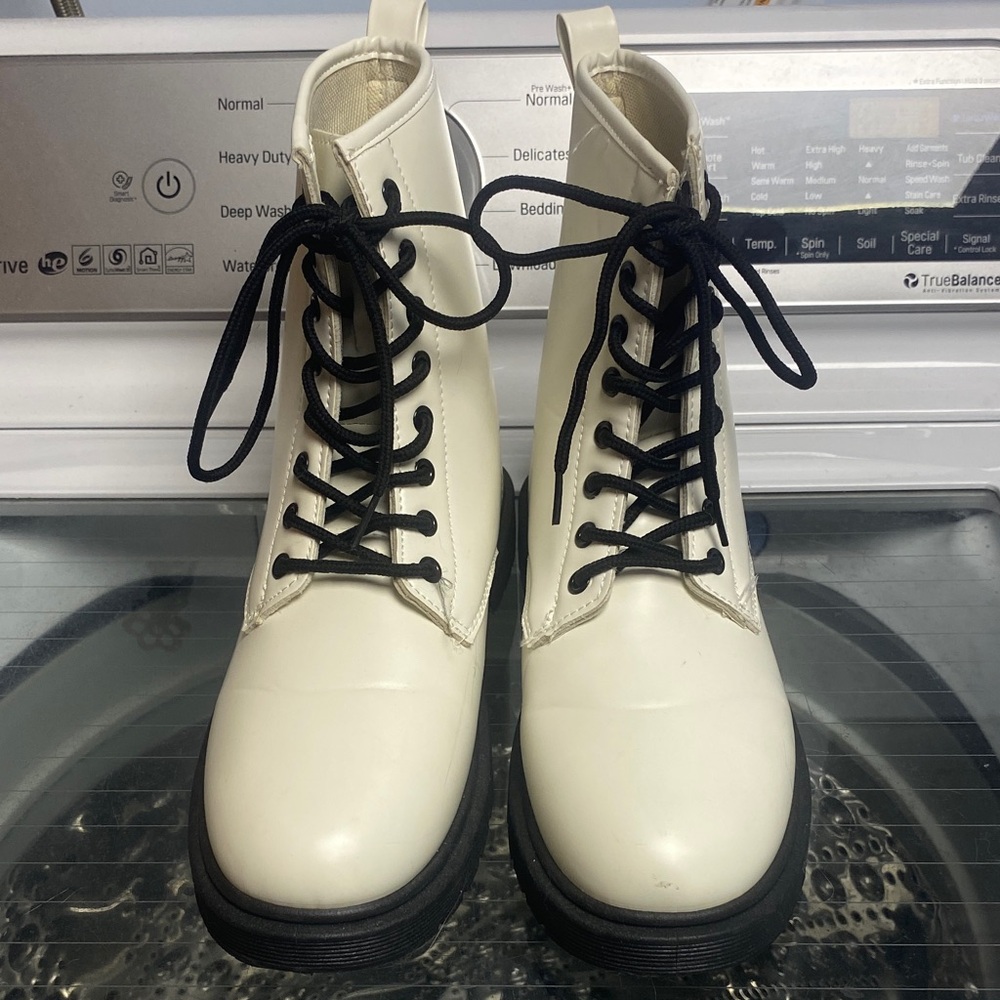 Charles Albert White Combat Boots with Black Laces